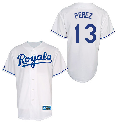 Salvador Perez #13 Youth Baseball Jersey-Kansas City Royals Authentic Home White Cool Base MLB Jersey